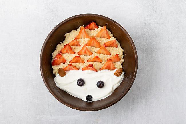 ilustrační obrázek: jáhlová kaše stylizovaná do podoby ježka